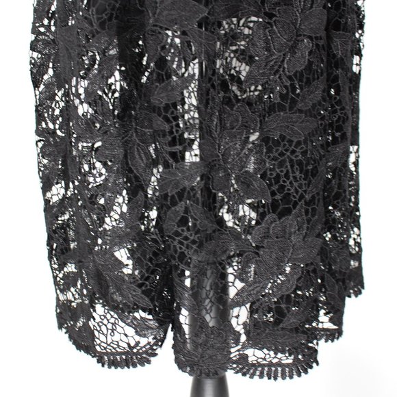 NICHOLAS Black Metallic Elegant Lace Ball Dress V-Neckline Sheer Midi Hemline 4 - Picture 3 of 8